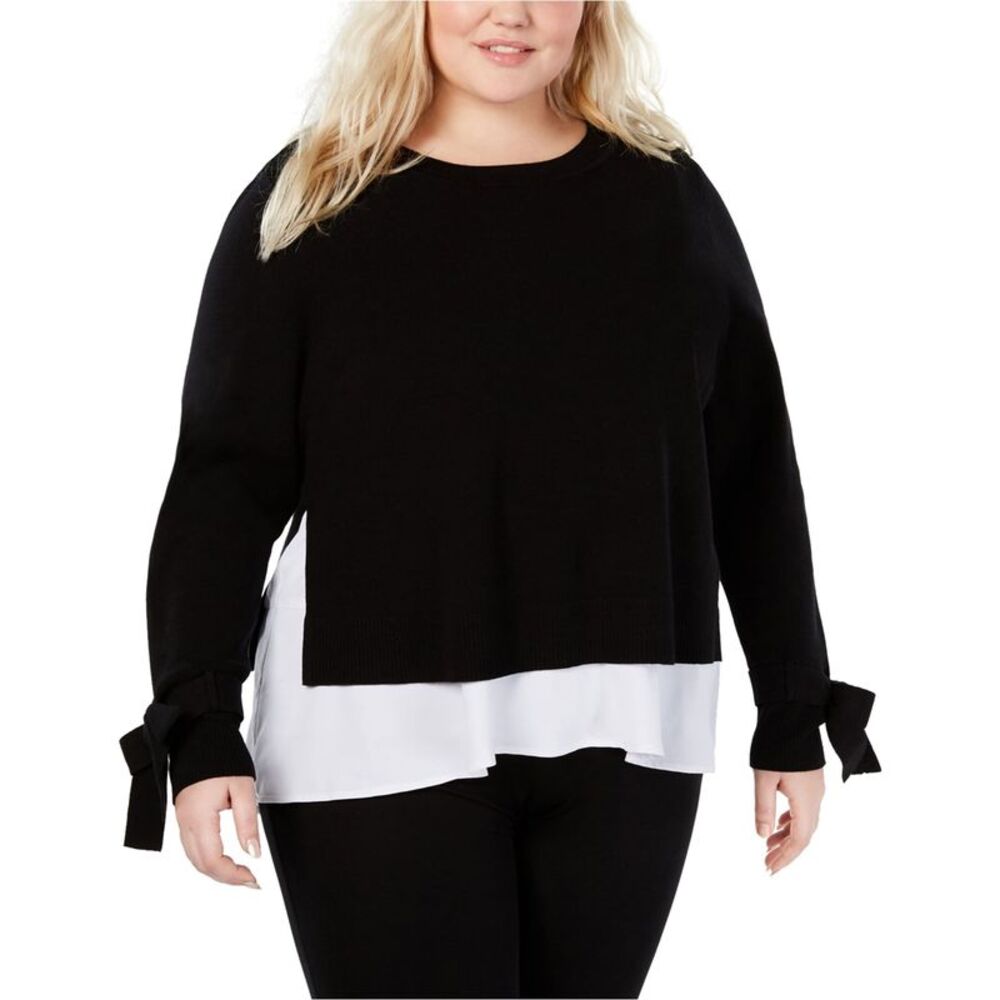 I.N.C Womens Layered-Look Knit Sweater, Black, Plus Size, 2X, DM